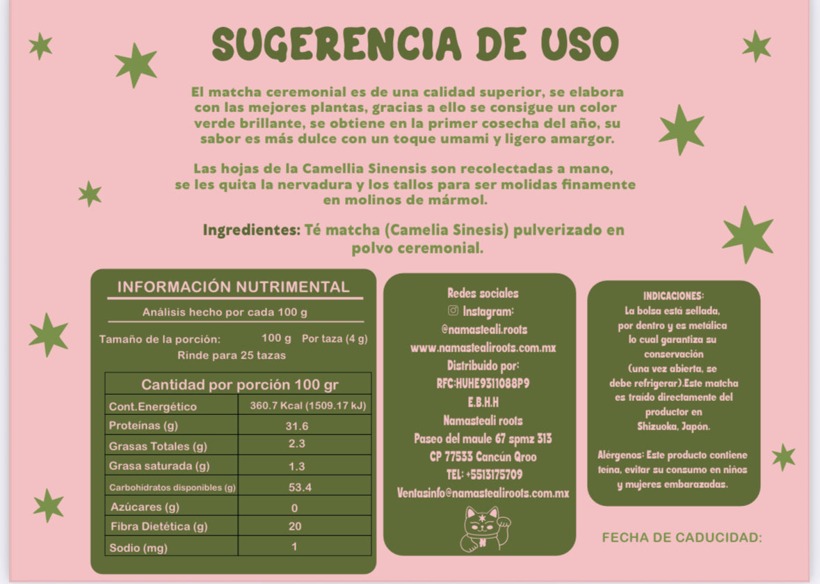 POLVO MATCHA CEREMONIAL 100 GRAMOS